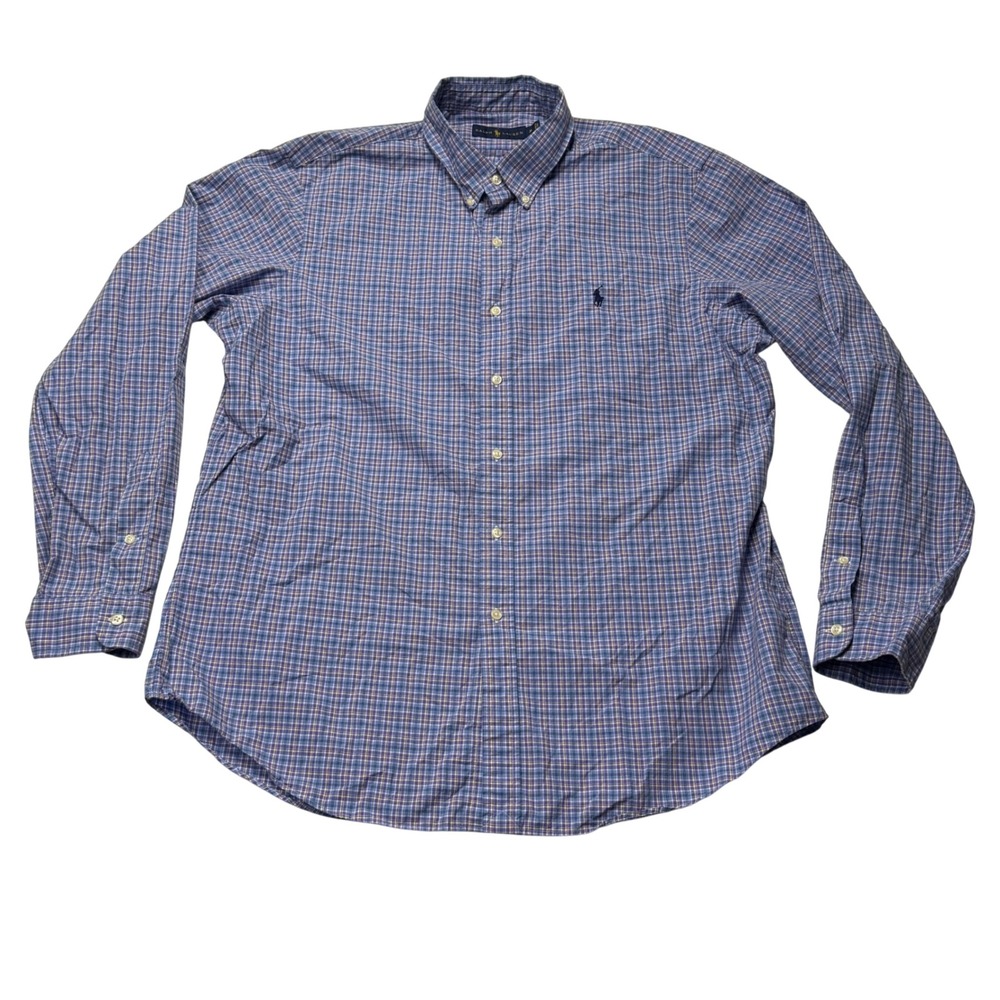 Ralph Lauren Mens XL Blue Purple Plaid Cotton Button Down Long Sleeve Shirt
